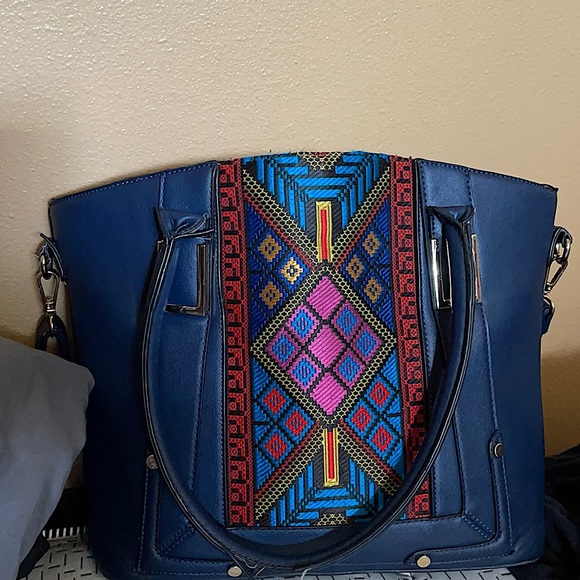 Handbags - ladies Blue faux leather purse large new condition gorgeous needle point